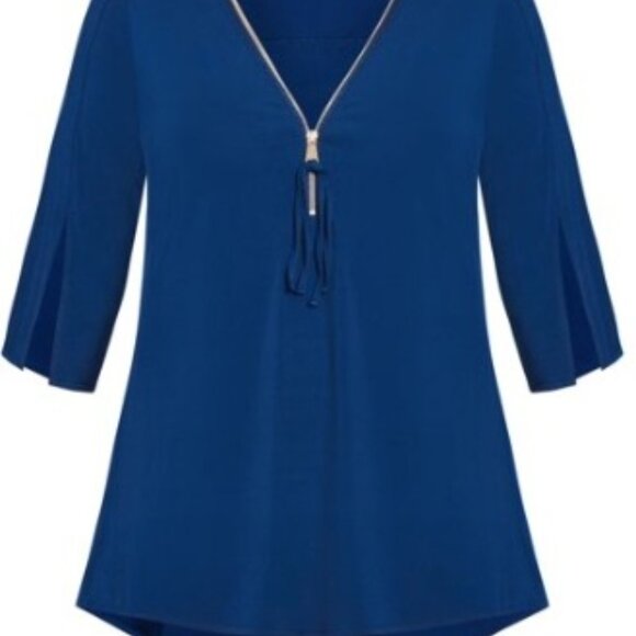 Avenue Studio Blue Blouse with Gold Accent - Picture 1 of 7